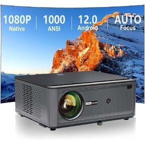 [1000 ANSI & Auto Focus] Projector with WiFi and Bluetooth, Native 1080P Smart Projector with Android os 2+32G, Auto Focus and Auto Keystone, Home Movie Projector 4K for HDMI/USB/TV Stick/Phone/PS5