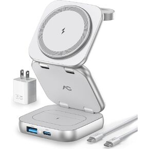 Wireless Charger for Magsafe, AC Island 5-in-1 Evolved Charging Stand, 15W Max Fast Portable Magnetic Station, Foldable for iPhone 16/15/14/13 Series, Apple Watch, AirPods (with 35W Adapter)