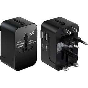 Universal Travel Adapter with Fast Charge,Worldwide Travel Plug Adapter with 2 USB Port and AC Socket (Travel Adapter Black)