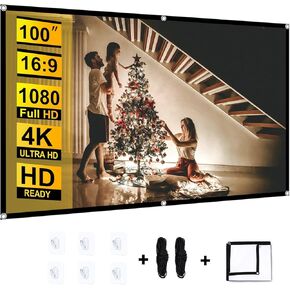 Projector Screen 100 inch, Thicken Portable Foldable Anti-Crease Projection Screen Double Sided 16:9 Washable Projector Movies Screen for Home Theater Camping Party Office Outdoor