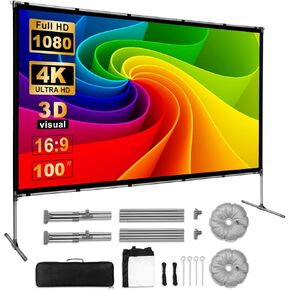 Projector Screen with Stand - ELEPHAS 100 inch Indoor Outdoor Projection Screen Wrinkle-Free Design perfectmance for Movie Night and Outdoor Camping, Conference, Office,Presentations