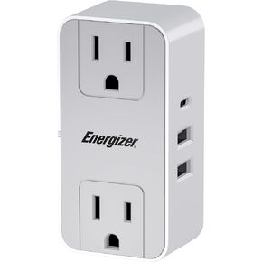 Energizer 5 Device Fast Charging Multi Plug Wall Outlet Extender (2) AC Power Outlets (1) 20W PD Type C (2) USB A (3.1A Total Output) Power Strip Expander Outlet Splitter Plug in Adapter