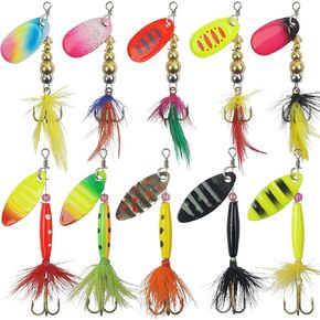 Fishing Lures Spinnerbait Kit Rooster Bait Tail Fishing Lures Inline Spinner Baits Spoon Lures Bass Salmon Trout Lures Hard Metal Spinner Baits for Saltwater Freshwater