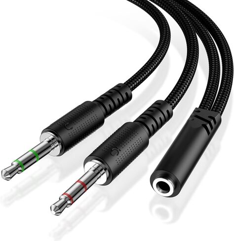 سماعة رأس Koopao 3.5 مم من الكبل MIX AUX للكمبيوتر ، سماعات الرأس 3.5 مم أنثى إلى 2 منفذ أذن ميكروفون مزدوج ميكروفون جاك جاك جاك إلى محول ألعاب مكبر الصوت. in Kuwait