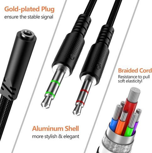 سماعة رأس Koopao 3.5 مم من الكبل MIX AUX للكمبيوتر ، سماعات الرأس 3.5 مم أنثى إلى 2 منفذ أذن ميكروفون مزدوج ميكروفون جاك جاك جاك إلى محول ألعاب مكبر الصوت. in Kuwait