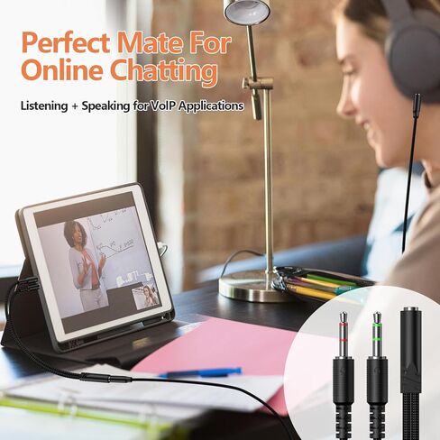 سماعة رأس Koopao 3.5 مم من الكبل MIX AUX للكمبيوتر ، سماعات الرأس 3.5 مم أنثى إلى 2 منفذ أذن ميكروفون مزدوج ميكروفون جاك جاك جاك إلى محول ألعاب مكبر الصوت. in Kuwait