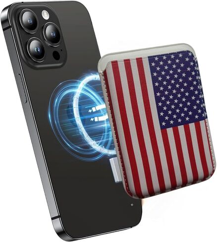American USA Flag Magnetic Card Wallet - Compatible with MagSafe, Compatible with iPhone 15/14/13/12, Securely Holds 3 Cards – Slim (Red), CH0USAFR in Saudi Arabia