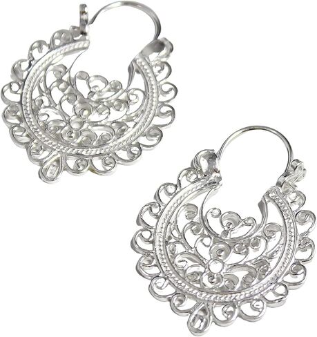 COSUMOSU 925 الفضة الاسترليني خمر القديمة العتيقة كبيرة جولة هوب الأقراط in Kuwait