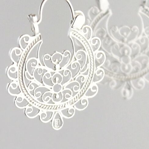 COSUMOSU 925 الفضة الاسترليني خمر القديمة العتيقة كبيرة جولة هوب الأقراط in Kuwait