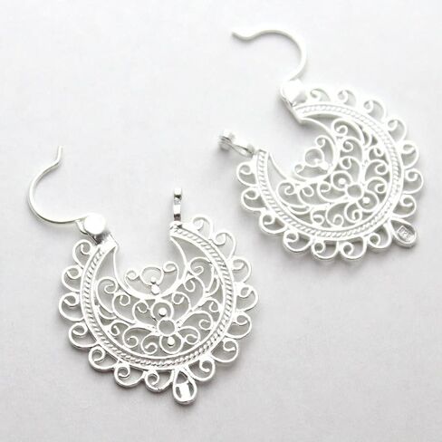 COSUMOSU 925 الفضة الاسترليني خمر القديمة العتيقة كبيرة جولة هوب الأقراط in Kuwait