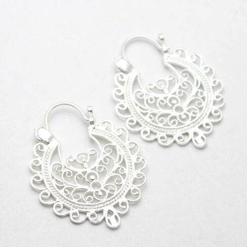 COSUMOSU 925 الفضة الاسترليني خمر القديمة العتيقة كبيرة جولة هوب الأقراط in Kuwait