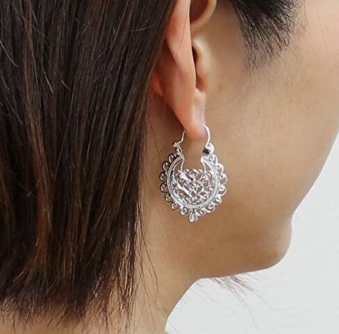 COSUMOSU 925 الفضة الاسترليني خمر القديمة العتيقة كبيرة جولة هوب الأقراط in Kuwait