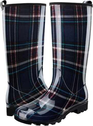 HISEA Women's Tall Rain Boots, Waterproof Garden Boots Fashion Print Rubber PVC Rainboots For Ladies, Anti-Slip Knee High Mud Boots for Outdoor Gardening Farm Yard Work, Slim Calf & Wide Calf in Saudi Arabia