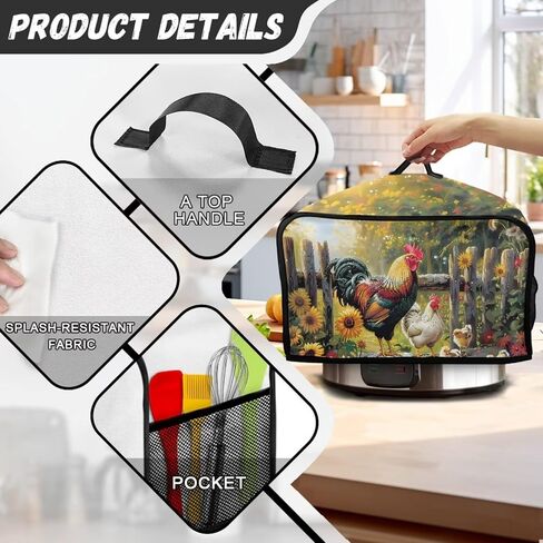 Chicken Field Crock for Pot Cover Dust Cover 6 7 8 qt Washable Appliance Cover Oval Slow Cooker Cover Dustproof Kitchen Decor Assecories Protective Covers in Saudi Arabia