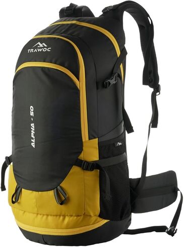 ALPHA 50 Litre Travel Backpack Water Resistant Daypack Bag for Cycling Trekking Hiking Camping for Men & Women, Yellow in Saudi Arabia