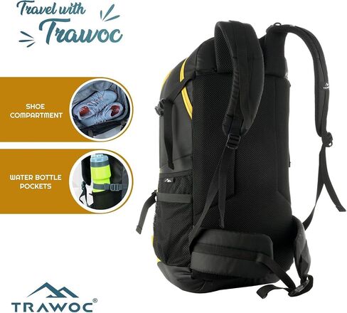 ALPHA 50 Litre Travel Backpack Water Resistant Daypack Bag for Cycling Trekking Hiking Camping for Men & Women, Yellow in Saudi Arabia