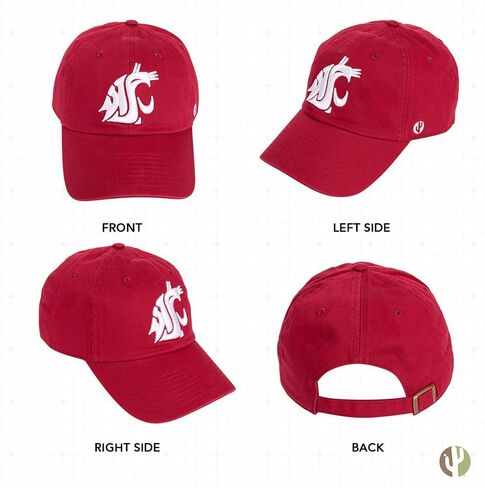 قبعة بيسبول جامعة ولاية واشنطن من صبار الصحراء WSU Cougars Cougs ذات الحواف المطرزة، قبعة قابلة للتعديل بحزام من القماش للبالغين (نمط B1) أحمر in Saudi Arabia