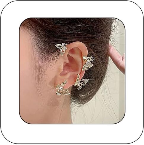 BETHYNAS Glitter Rhinestone Butterfly Flower Ear Cuff Sparkly Non-Pierced Crystal Tassel Fake Earrings Climber Lady Ear Wrap Bridal Party Ear Jewelry for Women and Girls in Kuwait