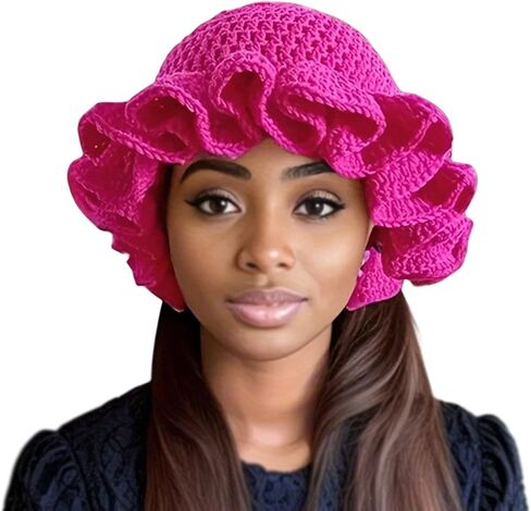 Women Crochet Bucket Hat Cute Winter Ruffled Brim Floppy Cap Handmade Knit Cloche Hats in Saudi Arabia