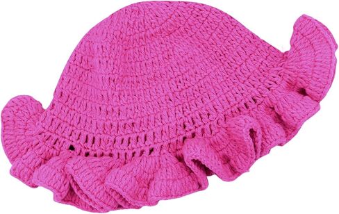 Women Crochet Bucket Hat Cute Winter Ruffled Brim Floppy Cap Handmade Knit Cloche Hats in Saudi Arabia