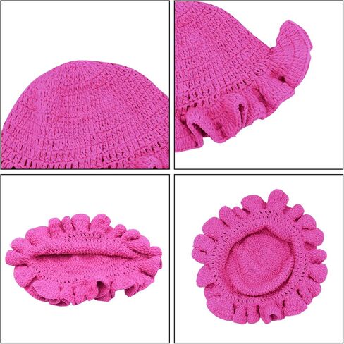 Women Crochet Bucket Hat Cute Winter Ruffled Brim Floppy Cap Handmade Knit Cloche Hats in Saudi Arabia