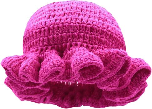 Women Crochet Bucket Hat Cute Winter Ruffled Brim Floppy Cap Handmade Knit Cloche Hats in Saudi Arabia