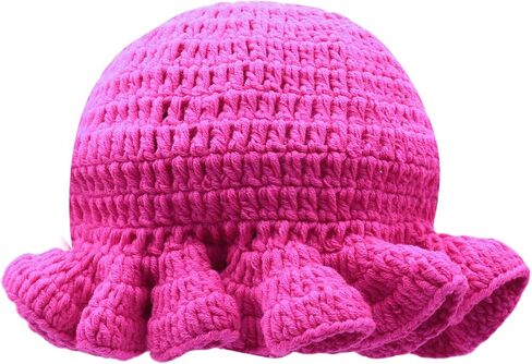 Women Crochet Bucket Hat Cute Winter Ruffled Brim Floppy Cap Handmade Knit Cloche Hats in Saudi Arabia