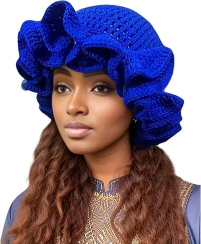 Women Crochet Bucket Hat Cute Winter Ruffled Brim Floppy Cap Handmade Knit Cloche Hats in Saudi Arabia