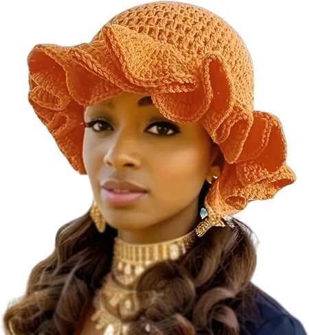 Women Crochet Bucket Hat Cute Winter Ruffled Brim Floppy Cap Handmade Knit Cloche Hats in Saudi Arabia