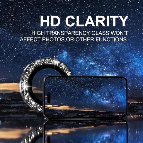 Compatible for iPhone 16 Pro/iPhone 16 Pro Max Camera Lens Protector Bling, 9H Tempered Glass Camera Cover Screen Protector Metal Ring Decoration Accessories (Diamond-Black) in Saudi Arabia