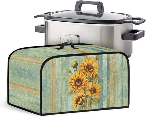 Green Slow Cooker Dust Cover Oval Shield Your Kitchen Appliances, Portable Slow Cooker Cover with Mesh Pocket and Handy Handle, Striped Sunflower in Kuwait
