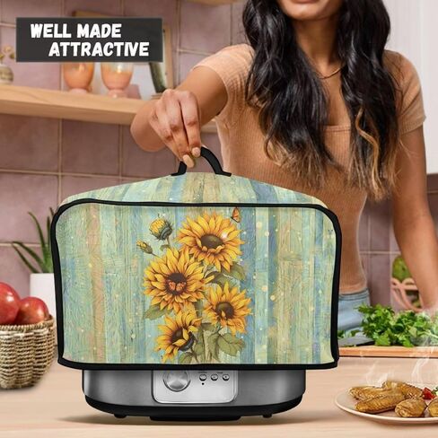 Green Slow Cooker Dust Cover Oval Shield Your Kitchen Appliances, Portable Slow Cooker Cover with Mesh Pocket and Handy Handle, Striped Sunflower in Kuwait