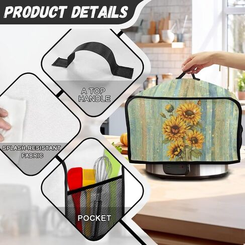 Green Slow Cooker Dust Cover Oval Shield Your Kitchen Appliances, Portable Slow Cooker Cover with Mesh Pocket and Handy Handle, Striped Sunflower in Kuwait