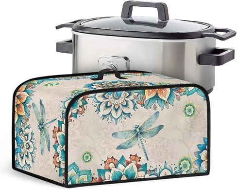 Green Slow Cooker Dust Cover Oval Shield Your Kitchen Appliances, Portable Slow Cooker Cover with Mesh Pocket and Handy Handle, Striped Sunflower in Kuwait