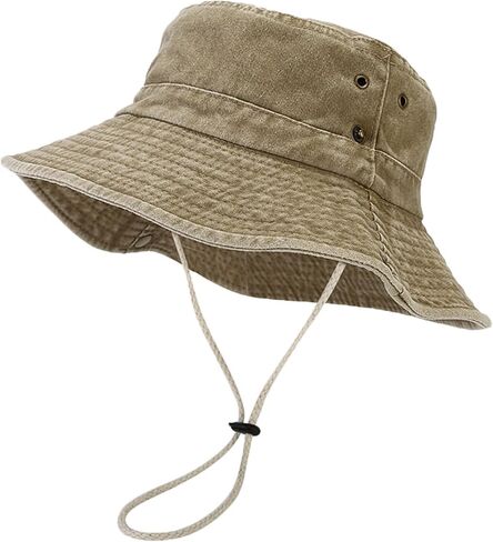 Unisex Cotton Boonie Hat Summer Outdoor Packable Fishing Bucket Hat Beach Sun Hat with String for Women Men in Saudi Arabia
