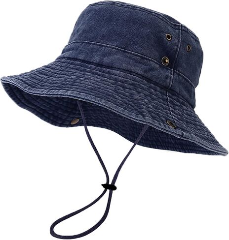 Unisex Cotton Boonie Hat Summer Outdoor Packable Fishing Bucket Hat Beach Sun Hat with String for Women Men in Saudi Arabia