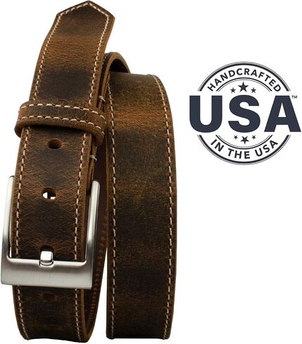Caraway Mountain Distressed Brown Leather Belt - USA Made Genuine Full Grain Leather Certified Nickel Free Buckle in Saudi Arabia