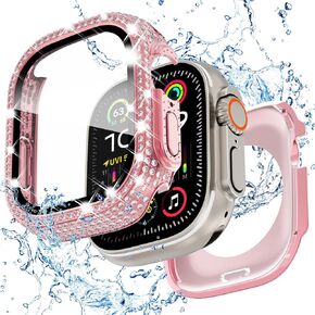 KADES 2 in 1 Bling Waterproof Case for Apple Watch Ultra2 49mm, 360 Protective PC Cover Front & Back Case with Tempered Glass Screen Protector, [Full Diamond] Watch Cases for Women, 49mm/Clear