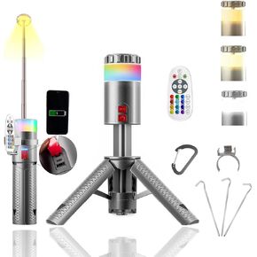 Multifunctional Telescopic Camping Light ,Camping Lantern Rechargeable with 15 Color,Remote Waterproof Portable RGB lamp,Camp Light for Emergency, Camping, Hiking,Wilderness Exploration