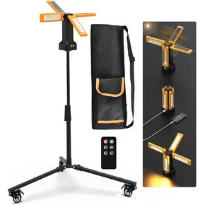 13200mAh Rechargeable Solar Work Light IP64 Waterproof with Folding Stand and Wheels and Carrying Bag, AODOO 8000 Lumen Stepless Dimmable , White/Warm/Nature White/RED(SOS)