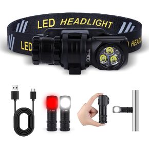 LED Rechargeable Headlamp with White/Red Light Option, 1300 Lumen Handheld Flashlight with 7 Modes, Pocket Small Head Flashlight Powerful Right Angle Flashlight for Hiking, Camping, Climbing, Working