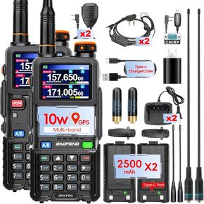 BAOFENG 5RH(UV-5RM) PRO GPS 10W Ham Radio Handheld, Tri Band,640CH,NOAA Weather Two-Way Radio,Walkie Talkies with Type-C Charging,2 Pack