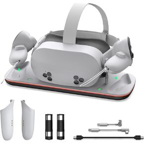 Quest 3S Charging Dock VR Charging Stand for Meta Quest 3 / Quest 3S Supports Charging Headset with Type-C Magnetic Suction Cable and Rechargeable Battery Elaborate Design to Fit Controller