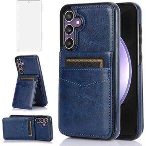 Asuwish Phone Case for Samsung Galaxy S23 FE Gaxaly S 23 FE 5G with Tempered Glass Screen Protector Credit Card Holder Wallet Cover Stand Leather Cell Accessories S23FE5G S23FE 23S G5 Women Men Blue