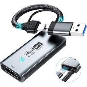Video Capture Card, 4K HDMI to USB3.0/Type-C Capture Card, 1080P 60FPS Video Capture Device, for Streaming, Teaching,Gaming, Video conferencing or Live Broadcasting