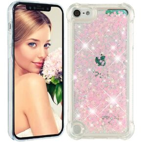 Bling Glitter Case for iPod Touch 7, for iPod Touch 6 Case, iPod Touch 5 Case Cute Quicksand Liquid Silicone TPU Shockproof Bumper Protective Case for iPod Touch 7/6 / 5 Pink Star YB5