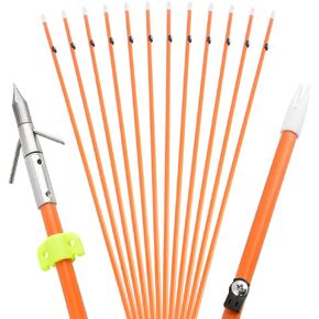 AMEYXGS 6/12pcs Archery Fiberglass Bowfishing Arrow Bow Fishing Arrows with Broadheads and Safty Slides for Compound and Bow Recurve Bow Fishing Hunting