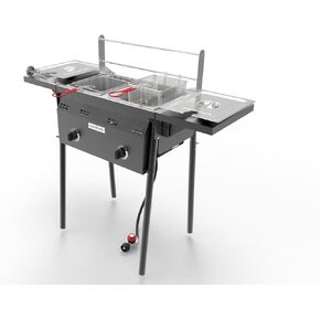 GasOne Outdoor Propane Deep Fryer - Double Burners, 16 Qt Stainless Steel, Removable Baskets & Lids, Oil Fryer Cart with Thermometer & Regulator - Perfect for Outdoor Cooking & Commercial Use