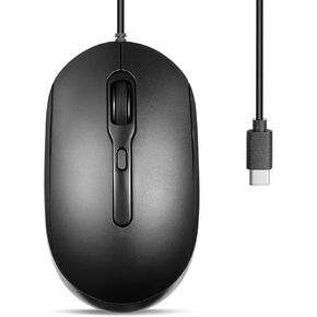 Perixx PERIMICE-222C USB Type C Wired Optical Mouse, 5.9 Ft Cable, Adjustable 1200/1600/2000 DPI, Silent Click, Ambidextrous, Black