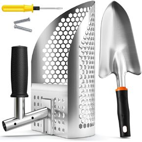 INCLY Sand Scoop & Shovel for Metal Detecting, Stainless Steel Metal Detector Accessories for Beach Shell & Rock Treasure Hunting Digging, Rust-Proof Fast Sand Sifter Rock Hounding Equipment